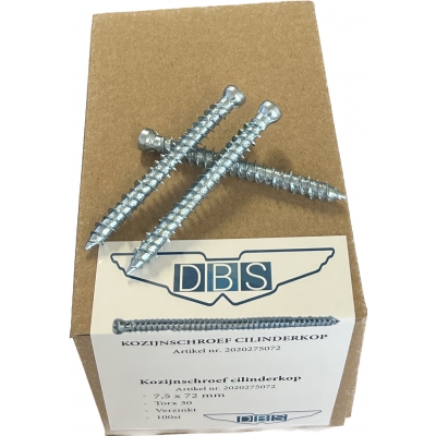 DBS Kozijnschroef Cilinderkop 7,5 x 72mm / per 100